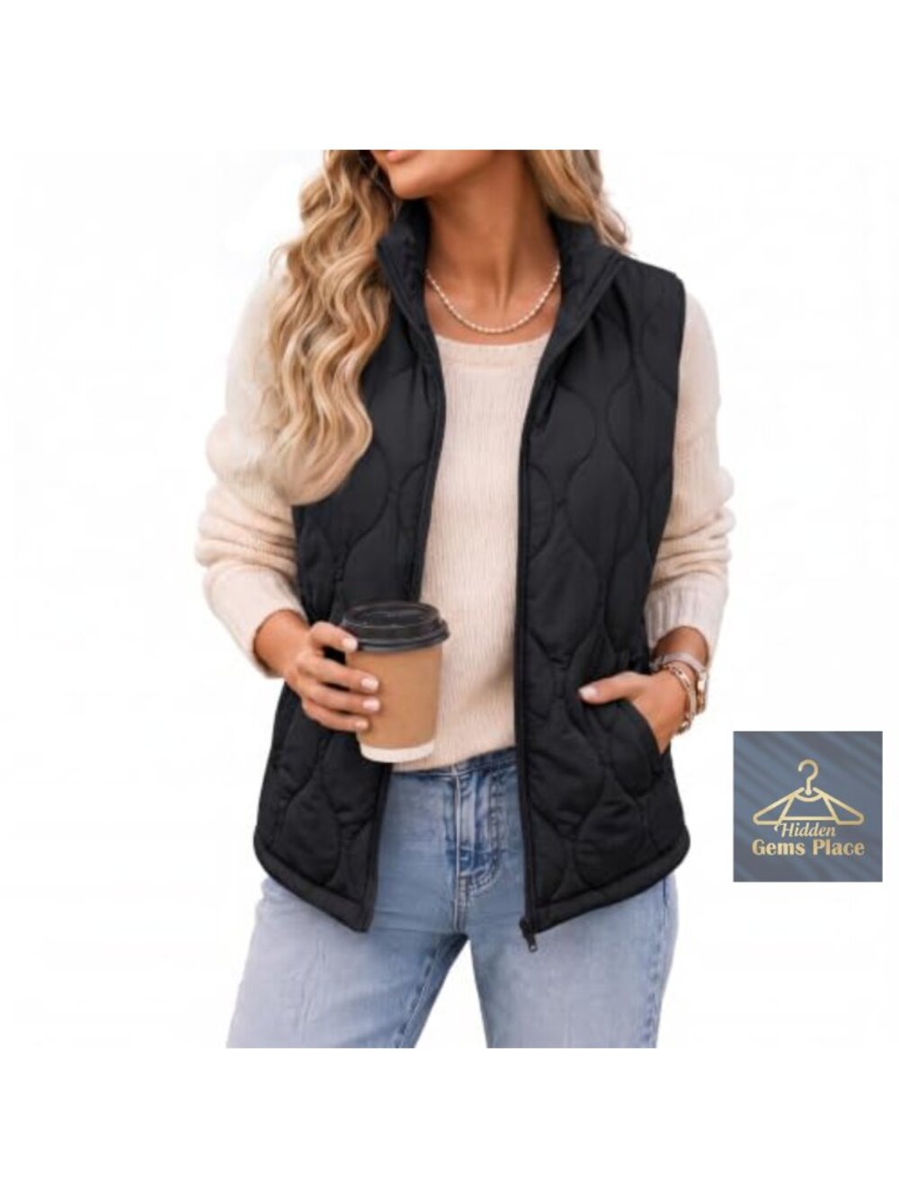 Quilted Puffer Vest Lightweight Sleeveless Zip Up Outerwear
